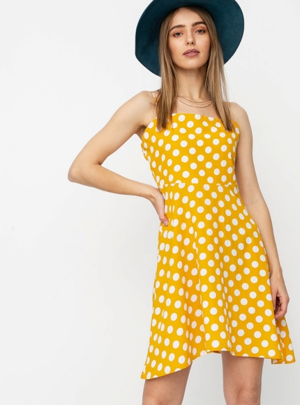 Volcom Retro Yellow Polka Dot Dress - Picture 3 of 16